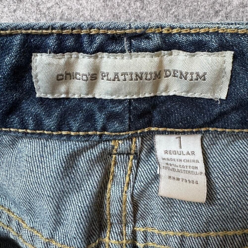 Chicos Platinum Denim Flare Jeans Womens 1 Regular Blue Stretch 30x30 - Picture 4 of 8